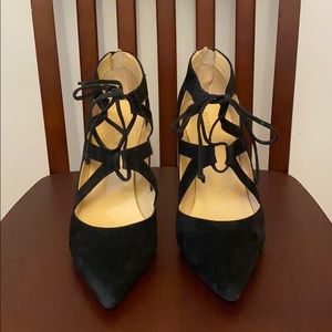 Ivanka Trump Black Suede Lace Up Pumps